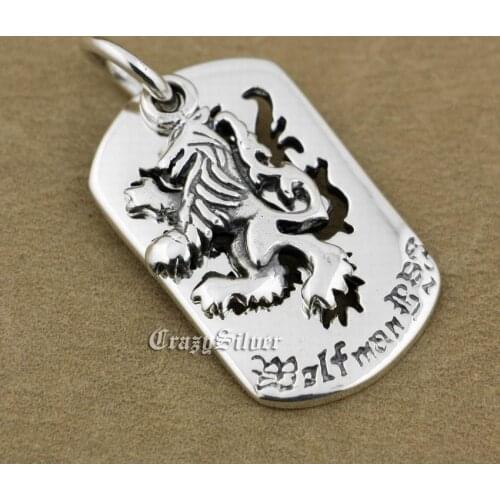 925 Sterling Silver King Lion Dog Tag Mens Biker Punk Pendant 9S020