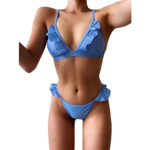 AA Women Swimwear New Arrival Ruffle Padded Bra Back Straps Design Triangle Bottoms Ladies Swimming Suit Womens Swimsuits