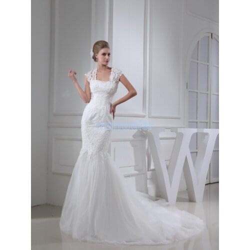 Free shipping 2016 design girls' dress cap sleeve fairy tail bridal gown small train custom color mermaid white wedding dresses