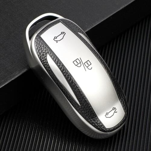 1Pcs High Quality Car Key Case Cover Leather+TPU Key Shell Storage Bag Protector for Tesla Model S Model 3 Model X Model Y