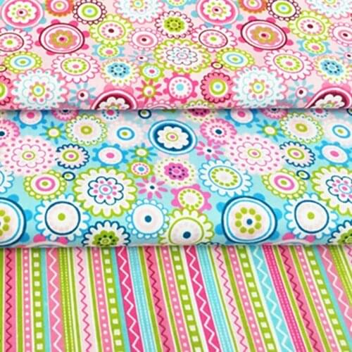 100% cotton pastoral pink blue ethnic wind floral STRIPE twill fabric for DIY kid doll crib bedding dress quilt patchwork cloth