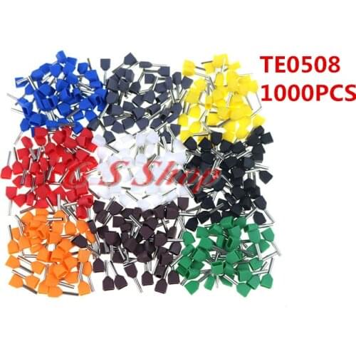 1000PCS TE0508 Double wire tube type pre insulated end head LD4 cold pressed terminal two 0.75 square