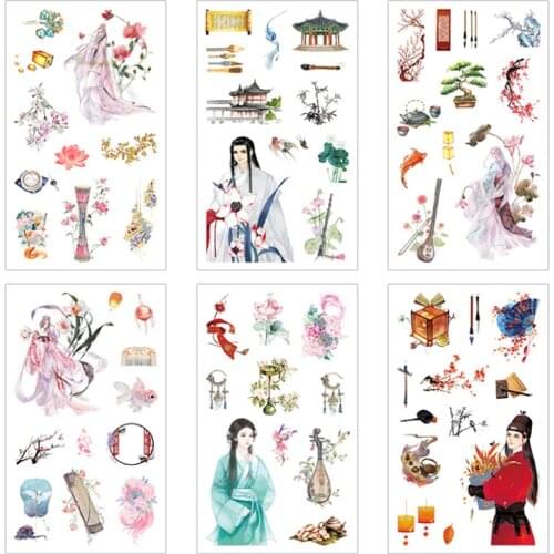 6 Pcs/pack Cartoon Decorative Stationery Stickers Character Landscape DIY Scrapbooking Album Stick Label Office School Supplies
