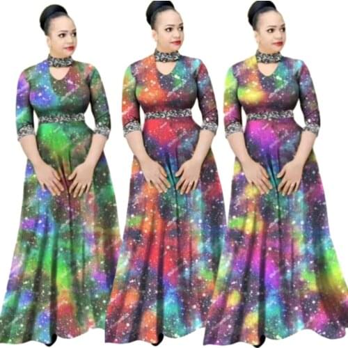 African Dresses For Women 2020 Evening Party Long Maxi Dress Dashiki Elegant Elastic Print Summer Dress African Style Robe Femme
