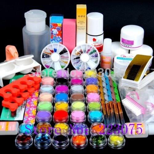 Acrylic Powder Liquid Primer UV NAIL ART TIPs Set Dust stickers Brushes KITS