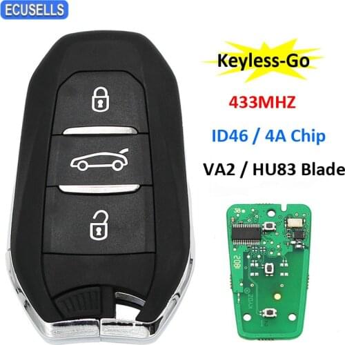 Keyless-Go 3 Button Smart Remote Key 433MHz ID46 / 4A Chip for Peugeot 208 308 508 3008 5008 for Citroen C4 C4L HU83 / VA2 Blade
