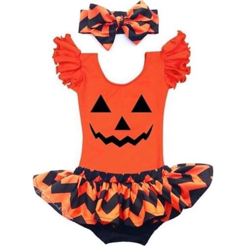 0-3T Halloween Newborn Kid Baby Girl Clothes Ruffles Short Sleeve Bodysuit Body Top Dress Elegant Party Club pumpkin Outfit