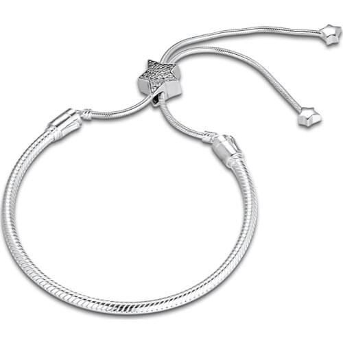 100% 925 Sterling Silver Bracelets Bangles Jewelry Pave Star Slider Bracelet for Women DIY Jewelry Making Wholesale pulsera