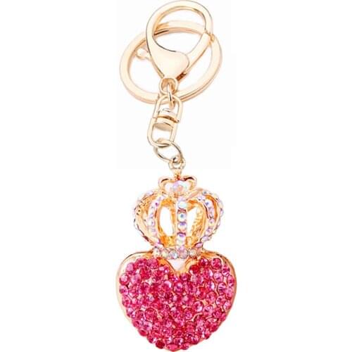 Chaveiro!Charm Crystal Crown Heart Key Chains Ring Holder Beautiful Car Pendant Keyring llaveros Women Bag Decoration Gift R083