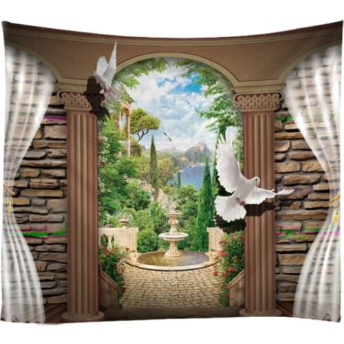 Windows Scenery Tapestry Wall Hanging Cloth Bed Spread Beach Towel Table Cloth Yoga Mat House Decoration Living Room Decoration