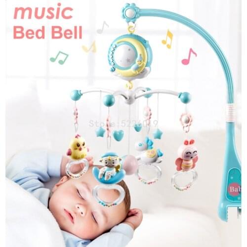 Baby Mobile Rattles Toys Remote Rattles Music Crib Bed Bell Toddler Rattles Carousel Cots 0-12 Newborns Bed Bell Musical Toys