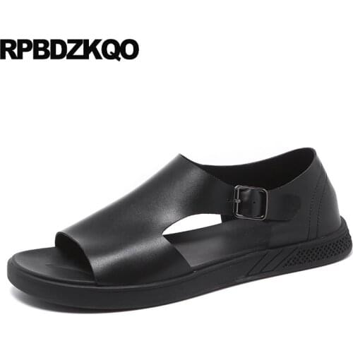 Designer shoes men high quality famous brand black casual soft platform 2019 beach summer flat genuine leather italian sandals