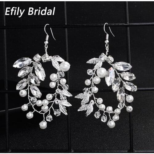 Efily Handmade Crystal Pear Earrings for Women Accessories Fashion Silver Color Pearl Drop Earring Party Jewelry Bridesmaid Gift