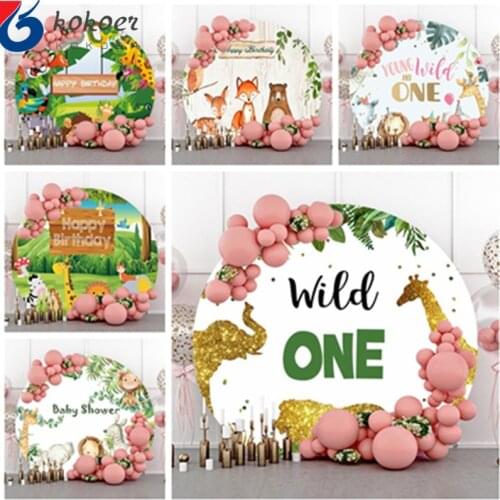 Animal Jungle Wild One green leaf happy birthday round background cloth Photographic Backgrounds Photography Backdrops For Photo