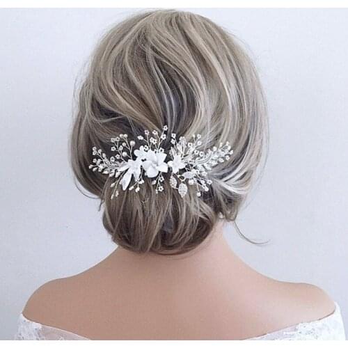White Flower Pearl Rhinestone Comb Hair Accessories For Women Hair Jewelry Wedding Accessories Bride Hair Comb Head Jewelry