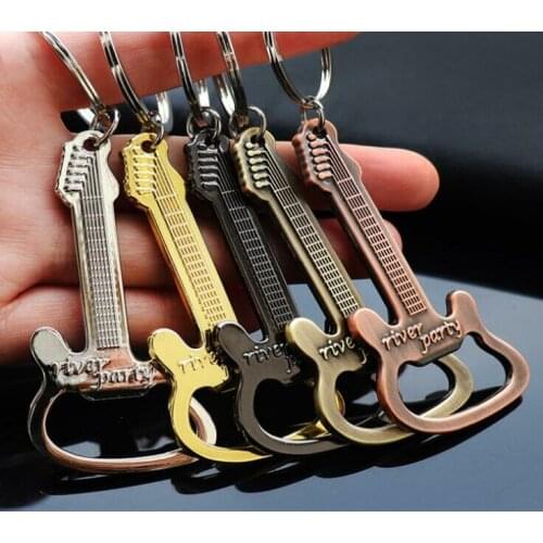 HOT Innovative Retro Guitar Opener Metal Keychain Creative Music Bar Keychain Gastropub Practical Gifts Pendant 3color