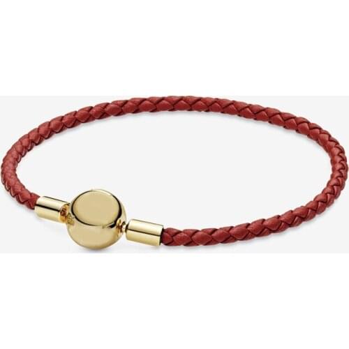 Red Leather Bracelet Jewelry Findings Golden Round Signature Clasp DIY Woven Rope Chain Charm Bracelets for Women Jewelry 2020