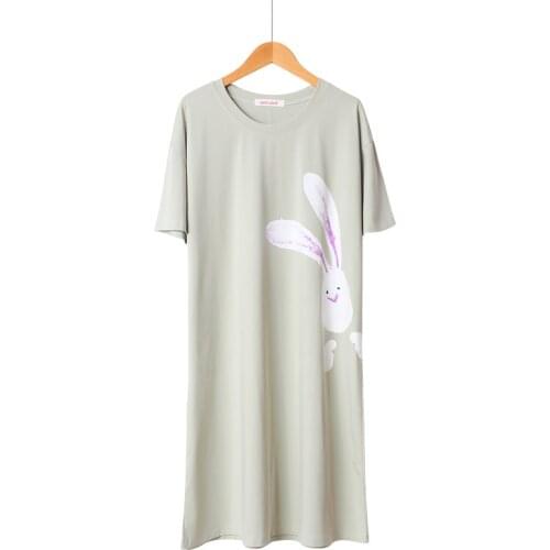 Summer Short Sleeve Cotton Nightdress Cartoon Cute Rabbit Woman Night Sleepwear Loose Plus Size Nightgowns Household Clothes