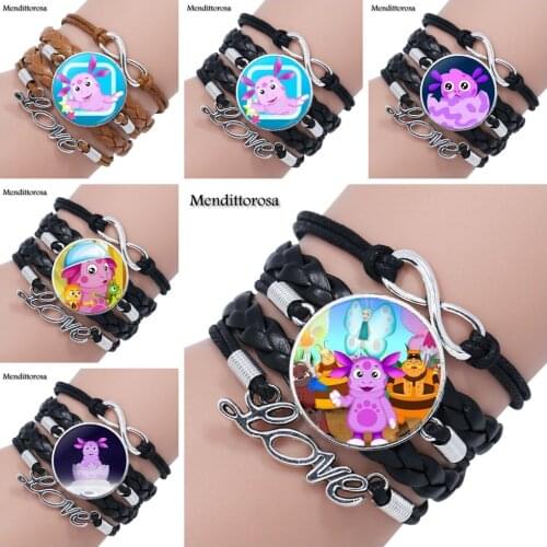 Mendittorosa Russian Luntik Jewelry Glass s Multilayer Black/Brown Leather Bracelet Bangle Bijouterie