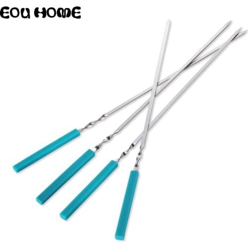 Reusable Stainless Steel Silica Gel Blue Handle Barbecue Skewers Shashlik Chicken Wings Outdoor Picnic Barbecue Tools Needle