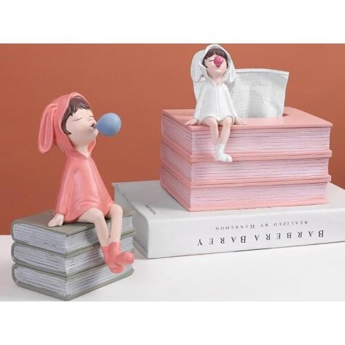 Desktop Decor Paper Container Box Firl Ornament Statue Figure Home Decoration Accessories Sculpture Storage Organizer Ornament