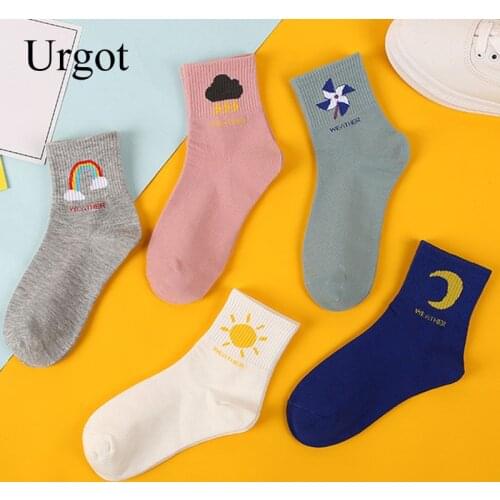 Urgot 5 Pairs 2021 Autumn Winter New Socks Women Korean Fashion Casual Girls Socks Cotton Cartoon Ladies Mid Tube Socks Meias
