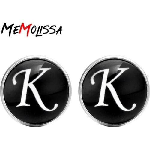 New Arrival Fashion Black Glass Cabochon Letter K Cufflinks Bouton De Manchette Shirt Luxury Cufflinks men jewelry