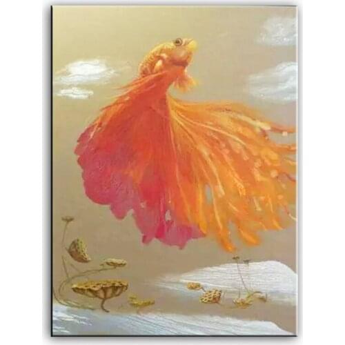 Original oil painting Dancing goldfish painter original paintings decoration painting Custom-made oil painting 16110715