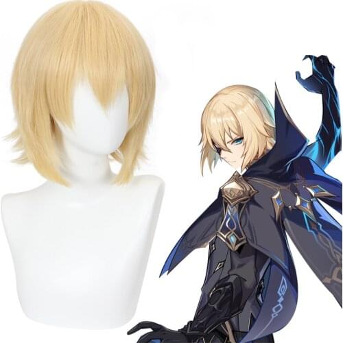 Game Genshin Impact Dainsleif Cosplay Wig Light Blonde Short Hair Halloween Carnival Custom Hand Made Prop