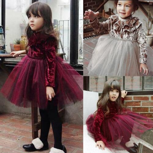 Baby Girls Princess Dress Kids Winter Clothes Velvet Fleece Long Sleeve Princess Party Dress Tutu Dress 1-6T warm