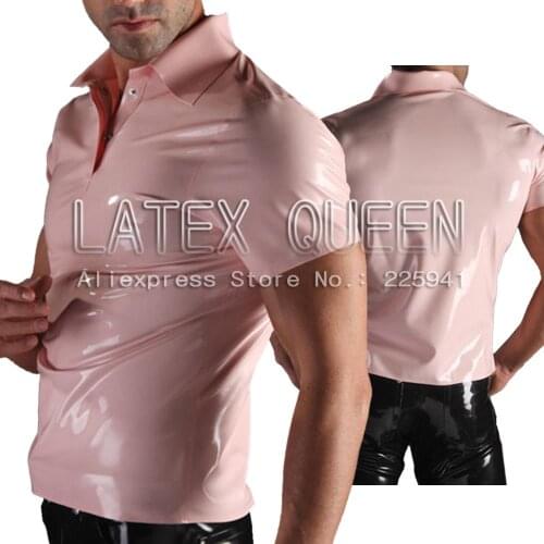 Rubber T-shirt Tops wear men 's latex shirt pink 0.4mm