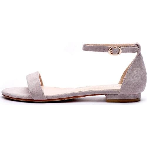 Summer woman sandals new outdoor Sandals Roman sandals Buckle Strap Round Toe 1.5CM Flock Flat Toe women shoes size 36-40 black