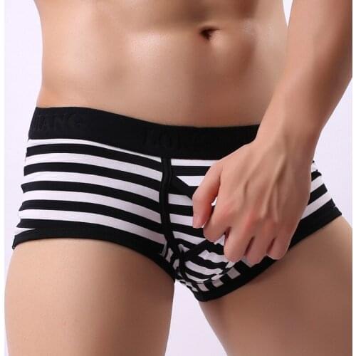 Sexy Underwear Men Boxers Shorts Man Striped Cotton Mid-waist Breathable U Convex Pouch Panties Cuecas calzoncillos Marcas