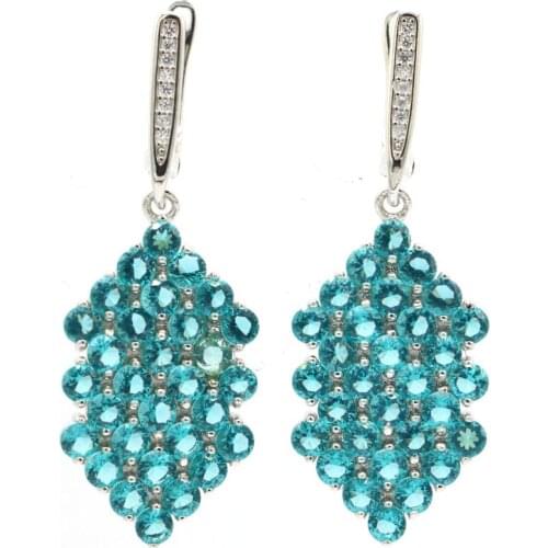 48x29mm Anniversary Long Big Created London Blue Topaz CZ For Girls Daily Wear Silver Earrings Wholesale