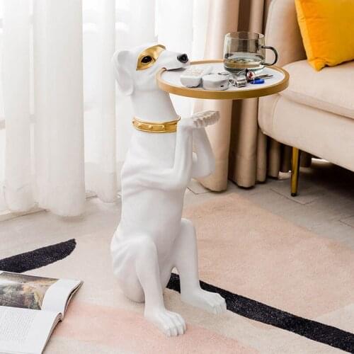 Nordic New Resin Dog Statue Storage Side Table Home Decor Living Room Bedroom Office Creative Tray Decoration Birthday Gift