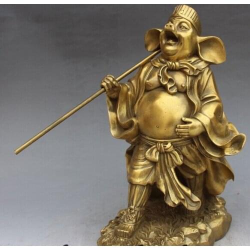 10" Chinese Folk Myth Bronze Xi You Ji Pigsy Zhu Bajie Tianpeng Yuanshuai Statue