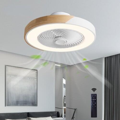 Modern Minimalist Wood Fan Light Remote Control Invisible Led Ceiling Light Wrought Iron Macarons Bedroom Childrens Room Light
