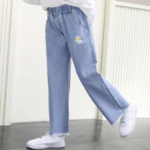 High Waist Loose Comfortable Jeans For Baby Girl Fashion Able Casual Straight Pants Girl Student Jeans Washed Boyfriend Jeans