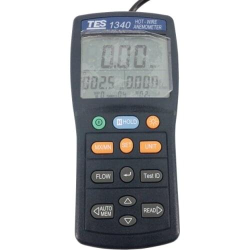 TES-1340 Hot-Wire Anemometer Back Light Function ON/OFF Time Setting ,Data Hold&Maixmum/Minimum/Average Function