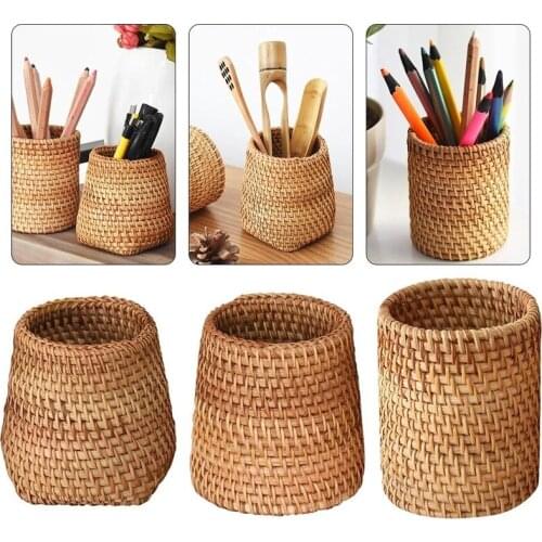 Manual Rattan Chopsticks Tube Shovel Spoons Bucket Dinner Knives Forks Tableware Storage Box Home Kitchen Storage Organization