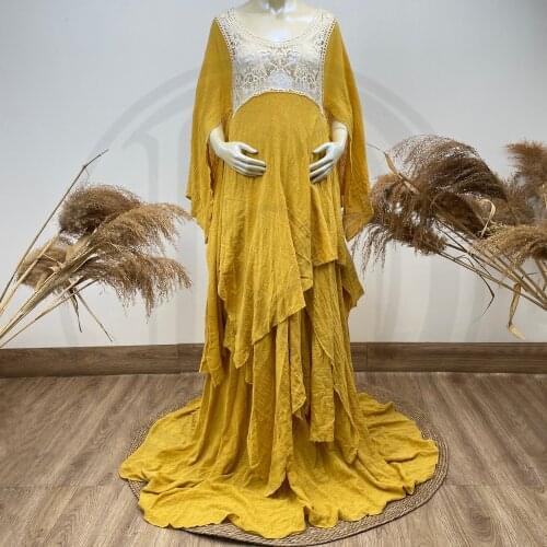 Crochet Kaftan Boho Cotton Photo Shoot Long Sleeves Robe Maternity Dress Evening Party Costume for Women Photography Accessories