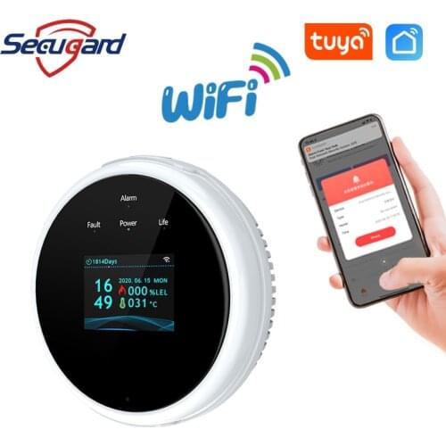 SECUGARD Tuyasmart WiFi Gas Detector Leakage Sensor Smart Life LED Display Natural Gas Alarm System Compatible Electronic Valve
