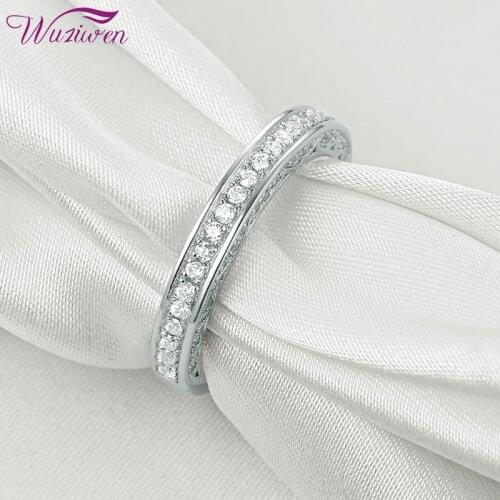Wuziwen Solid 925 Sterling Silver Stackable Wedding Engagement Rings For Women Promise Eternity Band AAA Zircons Size 5-12
