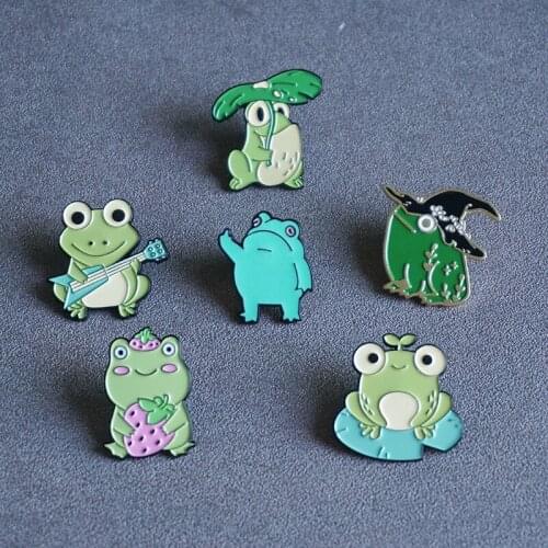 Funny Enamel Pin Quack Quack Frog Lotus Leaf Brooches Bag Lapel Pin Cartoon Animal Badge Jewelry Gift for Kids Friends