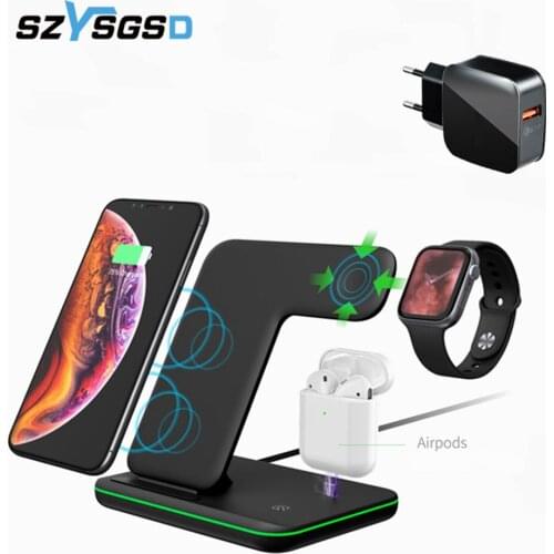 15W Induction Fast Qi Wireless Chargers Dock Station Fast Charging For iPhone 12/12Pro/XR/XS Apple Watch Charger For AirPods Pro