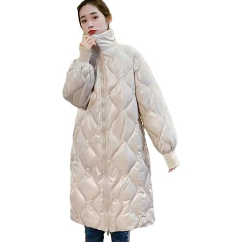 2021 New Women Down Cotton Jacket Autumn Winter Bright Face Long Padded Jackets Womens Stand-up Collar Parka Overcoat Ropa Mujer