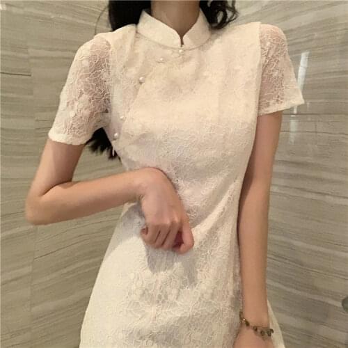 Retro Sexy Cheongsam Dress Lace Dress Woman Dresses Vestido De Mujer Femme Robe