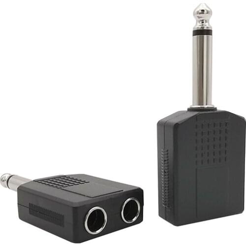 2Pcs 1/4Inch Mono Audio Connector Double 1/4" 6.35mm Female Jack to 6.35 Male Plug Mono Headphone Microphone Splitter Converter