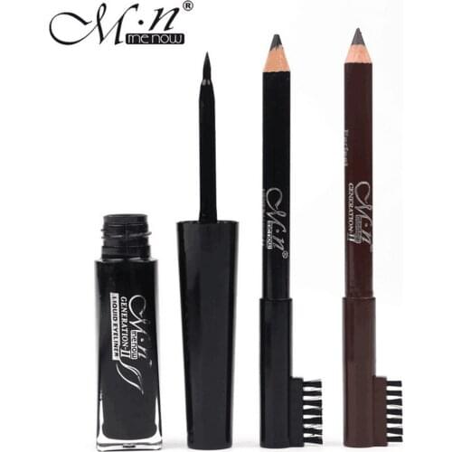 3PCS Set Liquid Eyeliner SET Eyebrow Comb Long Lasting Waterproof Make Up Cosmetic