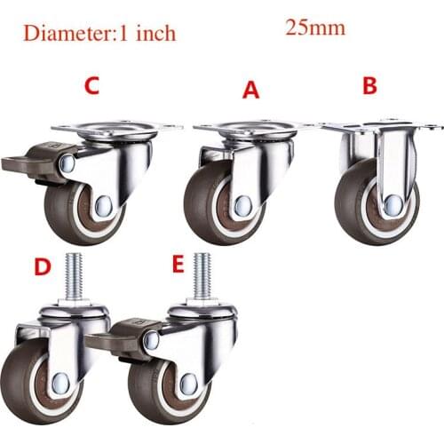 4 Pcs 1''/25mm TPE ultra quiet rubber wheel bearing 60kg brake cabinet furniture casters brake wheel with screw